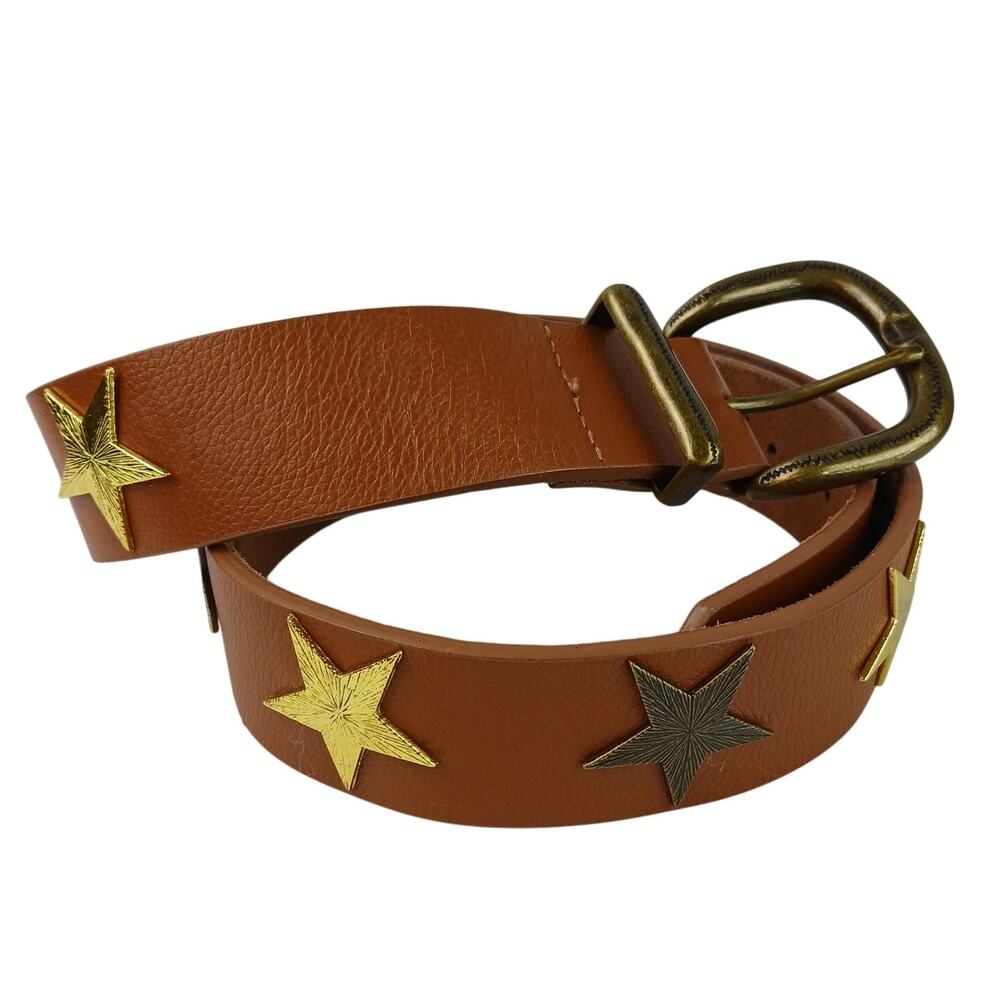 Lovestrength SZ S 1" Genuine Golden Oak Leather Belt with Star Embelishments NEW
